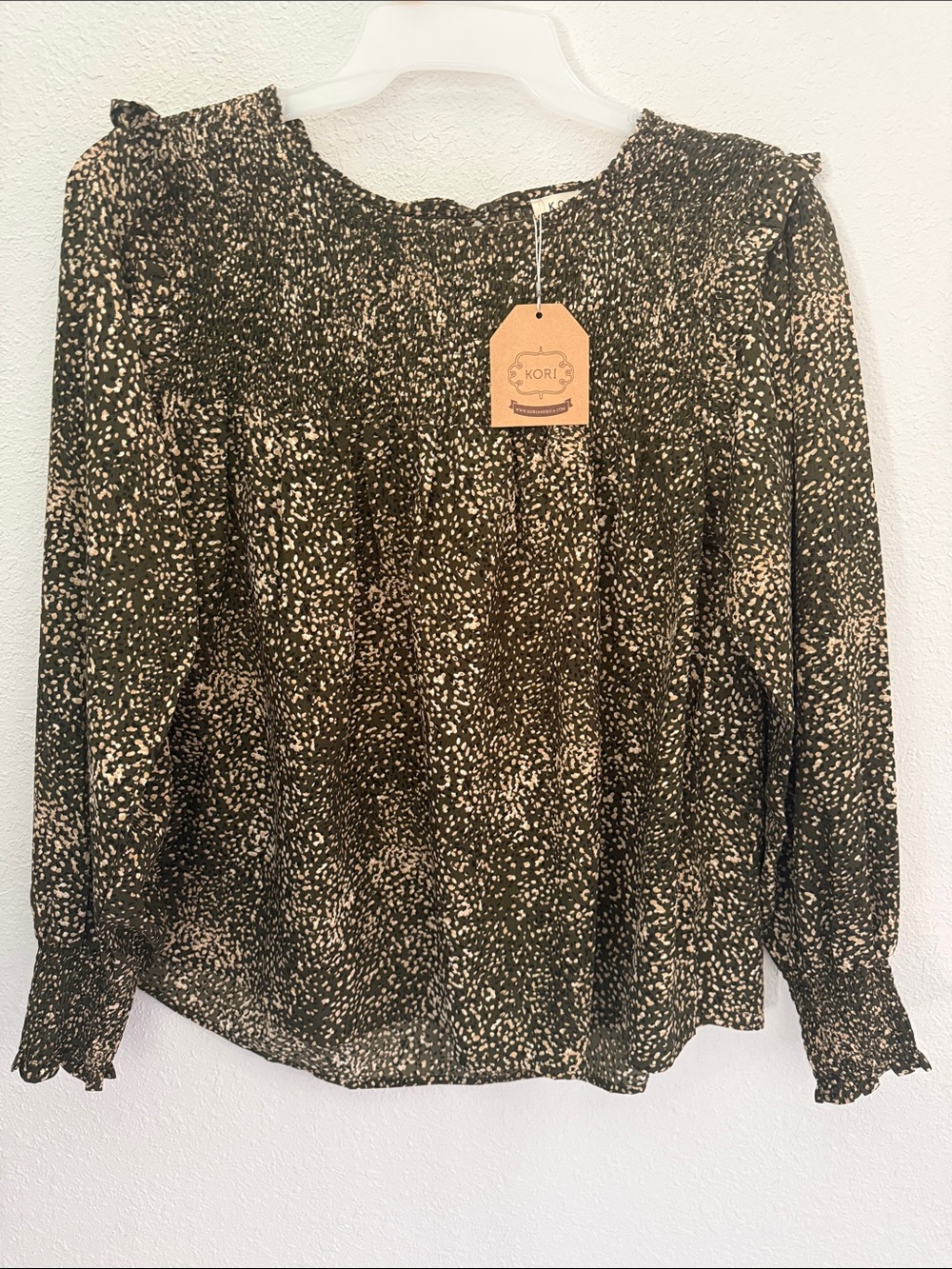 Kori Black and Cream Speckled Long-Sleeve Blouse